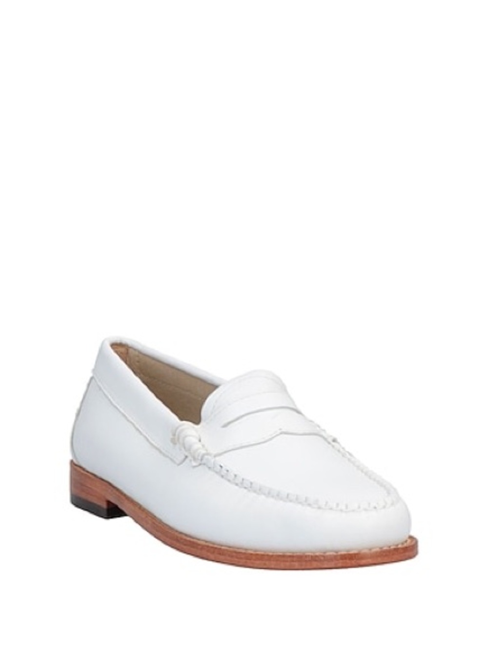 G.H. Bass & Co. White Leather Penny Loafers with Brown Stacked Heel